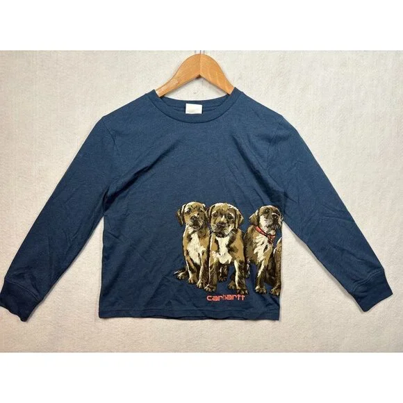 Carhartt Girls Long Sleeve Puppies Graphic T-Shirt Dog Blue Kids Size Medium M - Picture 3 of 6